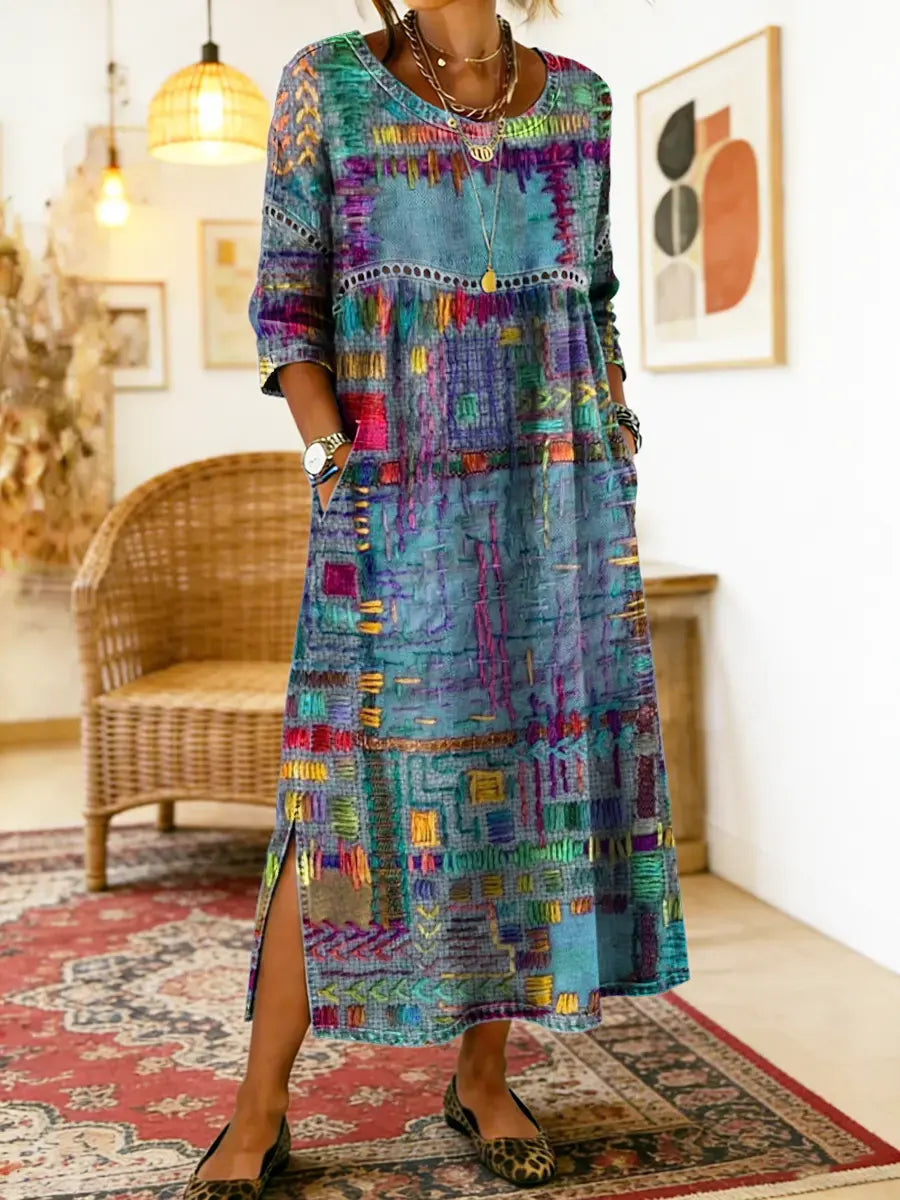 ❤Utánvétes fizetés❤【S-5XL】Bohém maxi ruha etnikus patchwork mintával