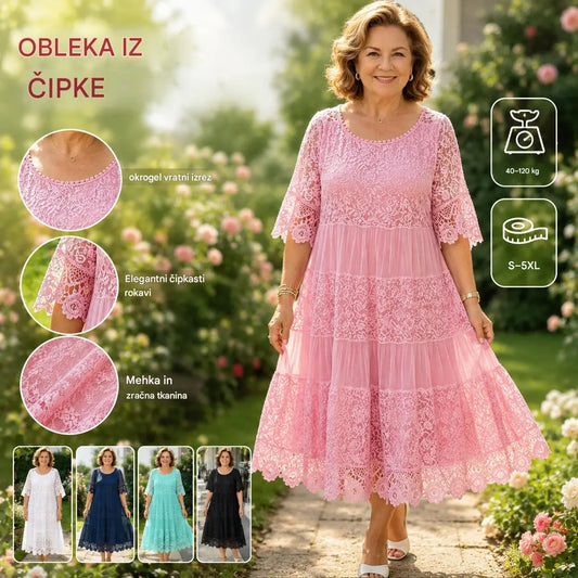 【S-5XL】2026 Nova obleka s kratkimi rokavi, okroglim izrezom in čipko. 【40-120 kg】