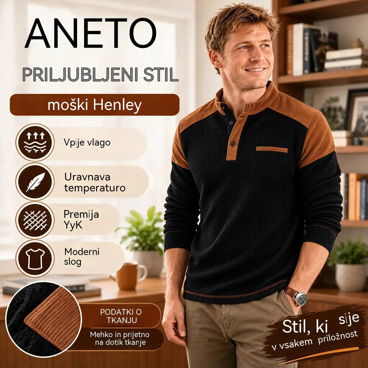 👕【S-3XL】Moška majica z visokim ovratnikom in tkanino z vafljičasto teksturo✨🧥