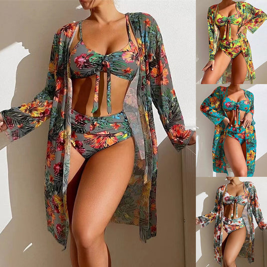 👙☀️【S-2XL】【Zestaw trzyczęściowy】 2025 nowy stylowy szal, 3-częściowy zestaw strojów kąpielowych