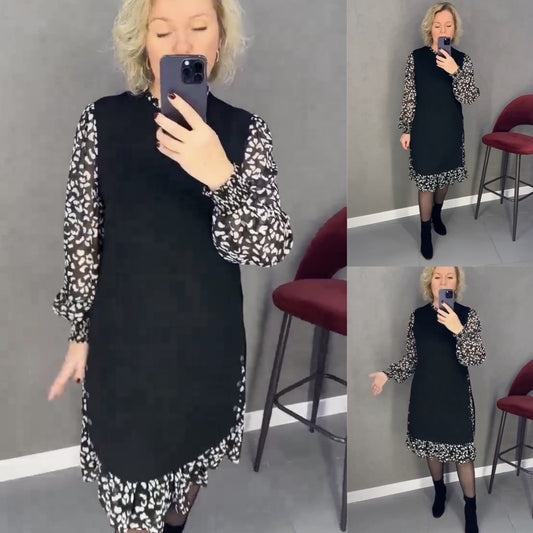 👗【S-3XL】Nowa sukienka w kwiaty w zimowym fasonie, wygodna i ciepła