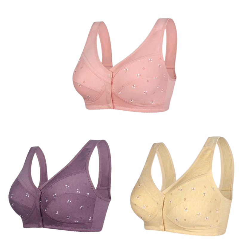 ✨【3 tétel】 💞【S-6XL】Középkorú hölgyek elegáns tisztapamut elülső gombos melltartója【40-105KG】🎉Utánvétes fizetés