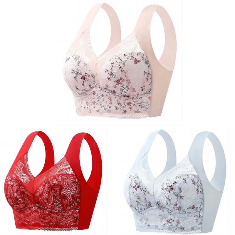 🔥【3 sztuk】💕🎁Bezszwowy biustonosz z lodowego jedwabiu w dużym rozmiarze, oddychający i regulowany [40 kg-100 kg]
