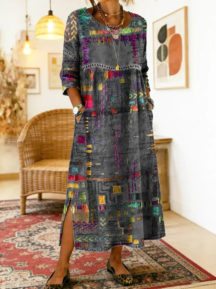 ❤Utánvétes fizetés❤【S-5XL】Bohém maxi ruha etnikus patchwork mintával