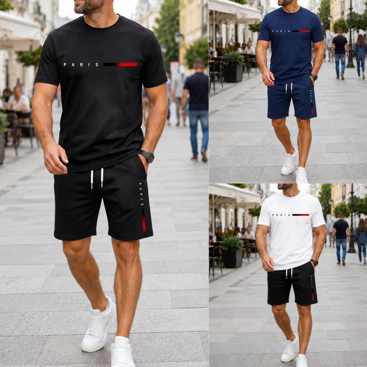 【Platba při dodání】S-2XL Pánská letní sportovní sada ze 2 dílů - pohodlné tričko s krátkým rukávem a kraťasy na každodenní nošení i doma