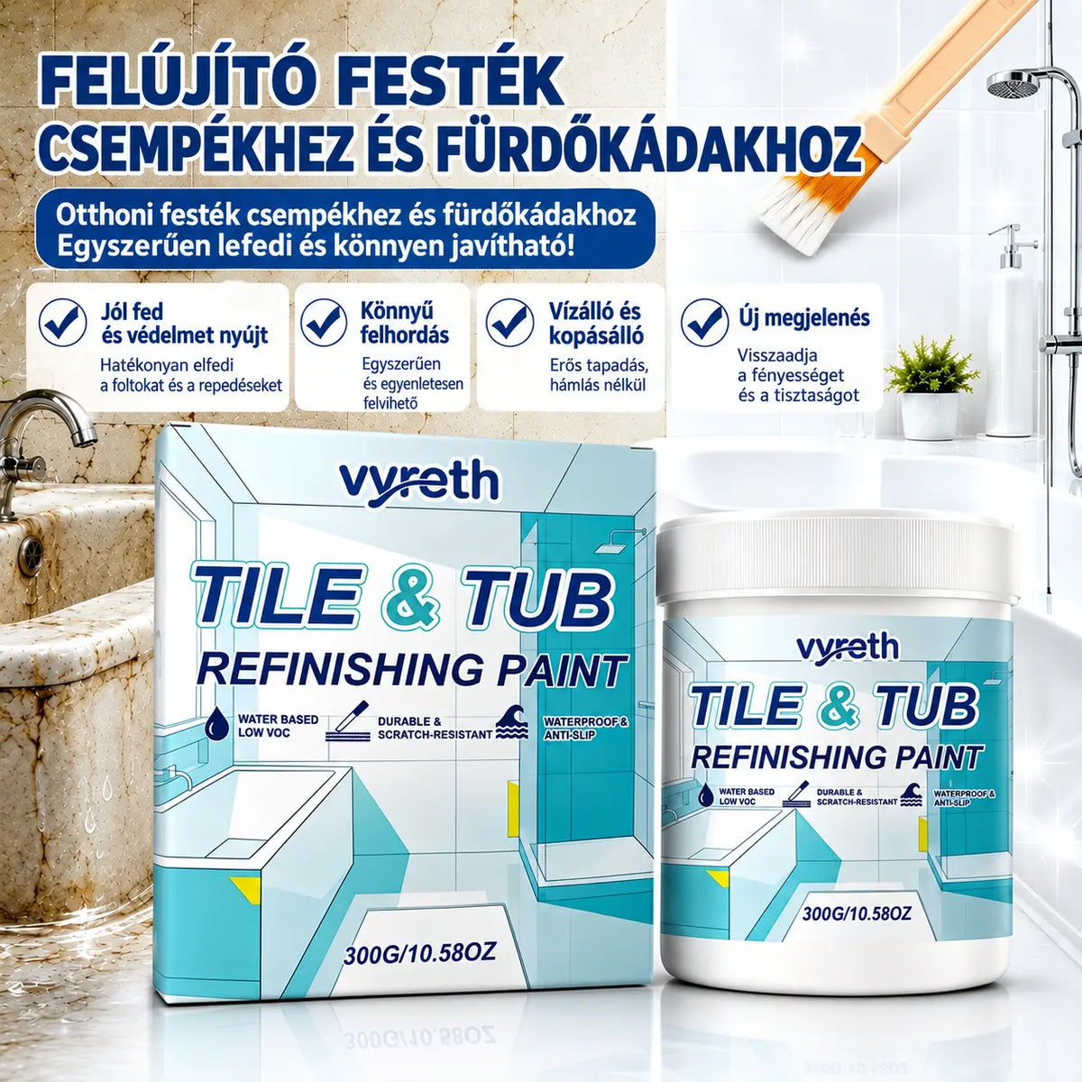 Vízbázisú festékkészlet csempékhez és kádakhoz