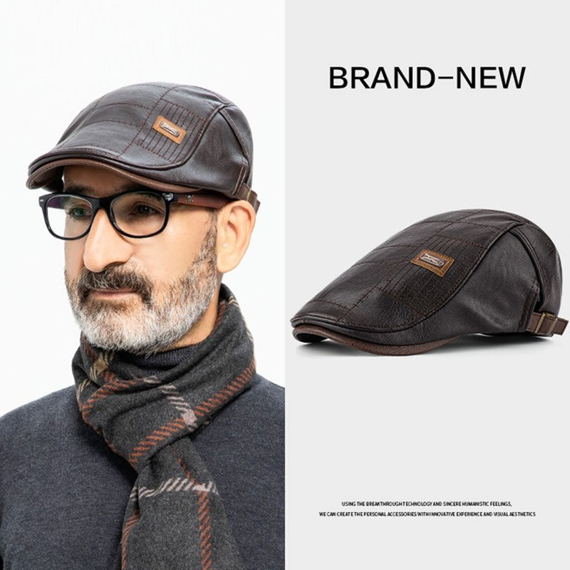 🧢🔥 Męski skórzany beret – elegancki, wodoodporny, wiatroszczelny, ciepły