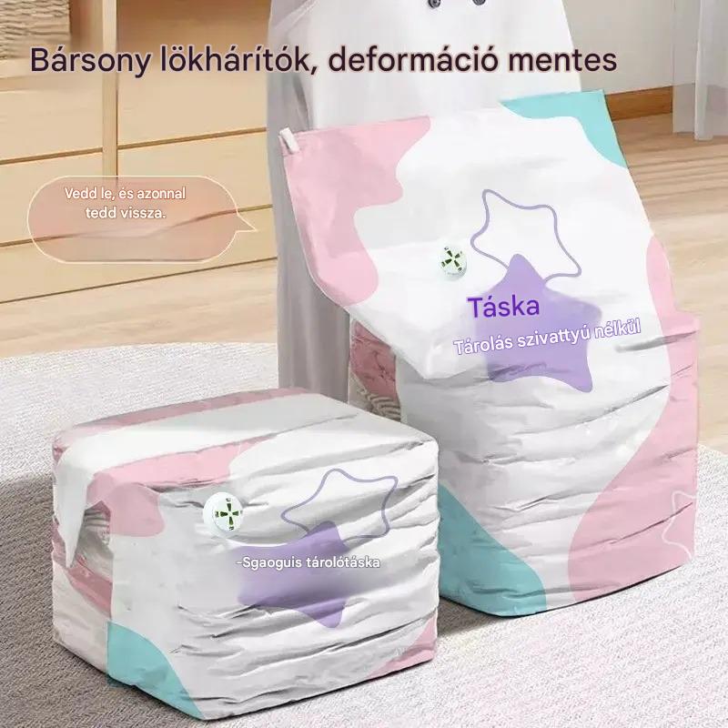 🧳【5 darabos készlet】💨 Nagy összenyomható vákuumos tárolótasakok: Nincs szükség légpumpára, ideális helytakarékosságra a bőröndben és otthon ✈️