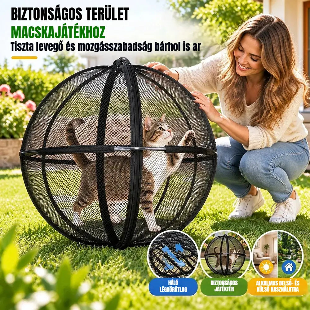 🐈 360°-os panorámás, guruló macskajátszó – Kültéri mozgásösztönző labda háziállatoknak ✅