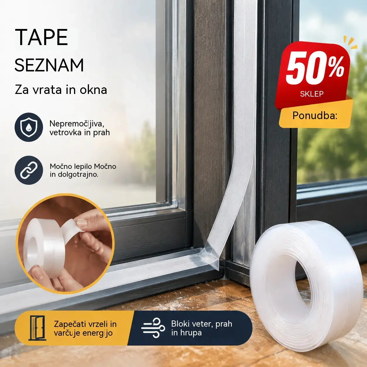 🚪 Tesnilni trak za spodnjo stran vrat iz PVC-ja – odporen proti prahu in vetru