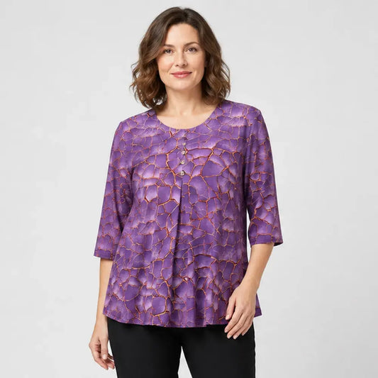🛍️ Poletna kolekcija za ženske večjih velikosti 2026: Raztegljiv potiskan ohlapni top A-kroja 💐 Skrije majhen trebušček, eleganten dizajn | 3 barve, velikosti XL-8XL (50-120 kg)