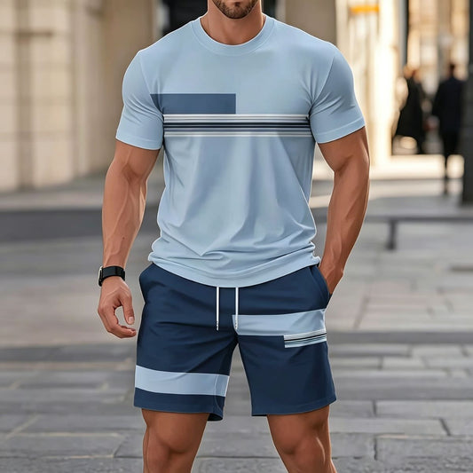 ✨【S-5XL】Férfi nyári 2 részes sport szett - kényelmes rövid ujjú póló és rövidnadrág, mindennapi és otthoni viseletre.【Utánvétes fizetés】