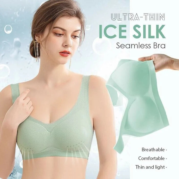 【5 sztuk】 🔥[M-5XL] Ultracienki damski biustonosz bezszwowy z jedwabiu lodowego [Zestaw w specjalnej ofercie]