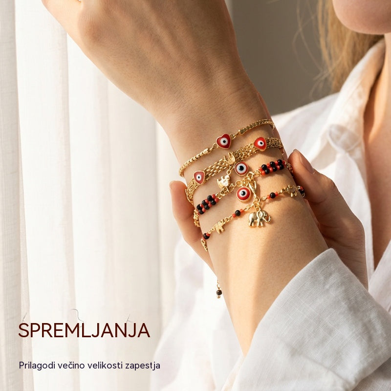 📿 ČASOVNO OMEJENA PONUDBA 50 % POPUSTA!🔥🌀 Boho zapestnica z amuletom in srečnim slonom - simbolični obeski, nastavljiva oblika, pozlata in 7 stilov ✨