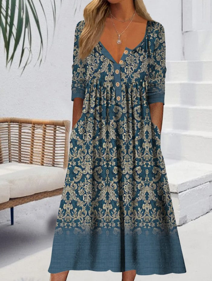 🎀【Posebna ponudba】【S-5XL】👗Elegantna midi obleka – združuje stil in udobje, primerna za vse priložnosti