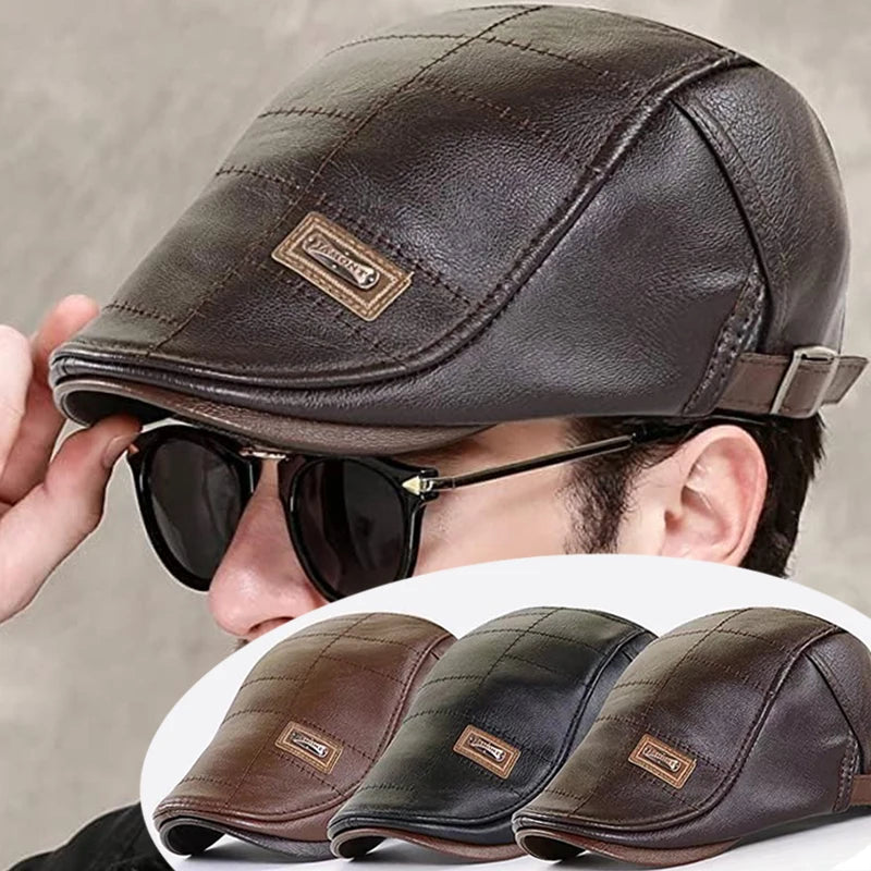 🧢🔥 Męski skórzany beret – elegancki, wodoodporny, wiatroszczelny, ciepły