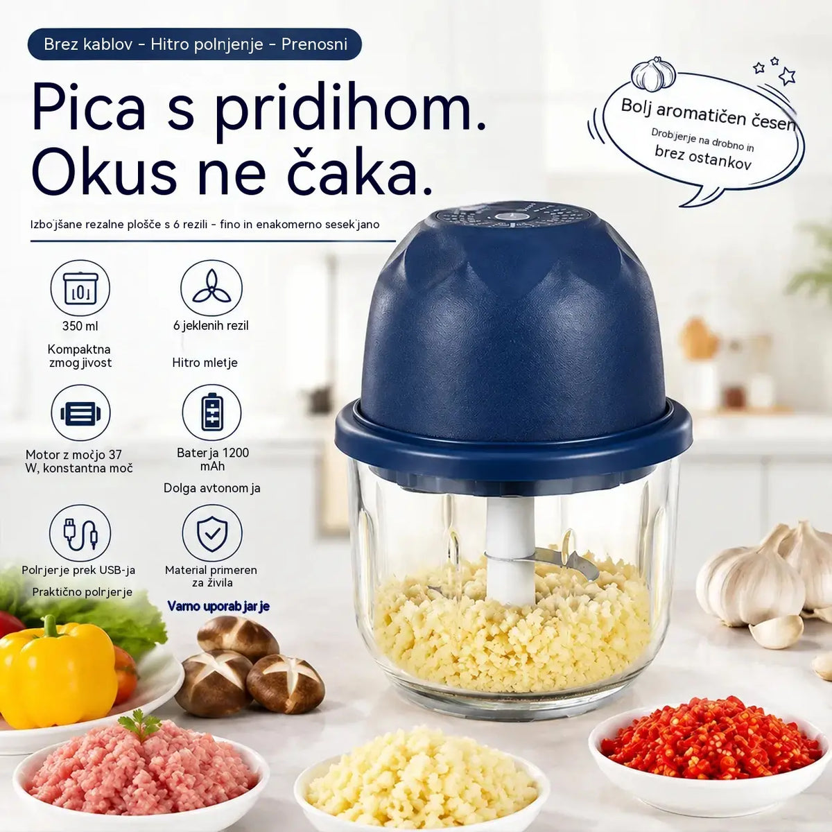 Brezžični električni mini mlinček za meso
