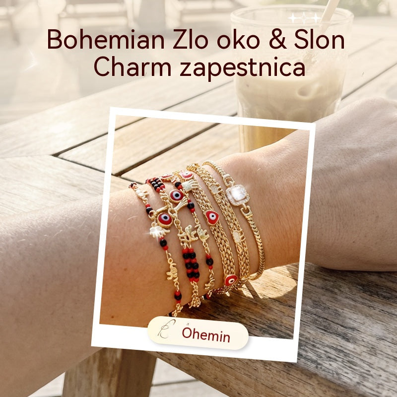 📿 ČASOVNO OMEJENA PONUDBA 50 % POPUSTA!🔥🌀 Boho zapestnica z amuletom in srečnim slonom - simbolični obeski, nastavljiva oblika, pozlata in 7 stilov ✨