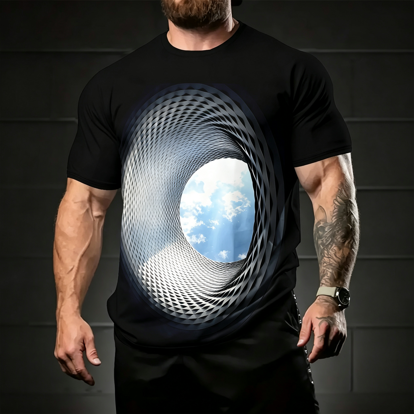 🌀👕【S-5XL】2026 Új, divatos és kreatív férfi 3D fekete lyuk mintás póló