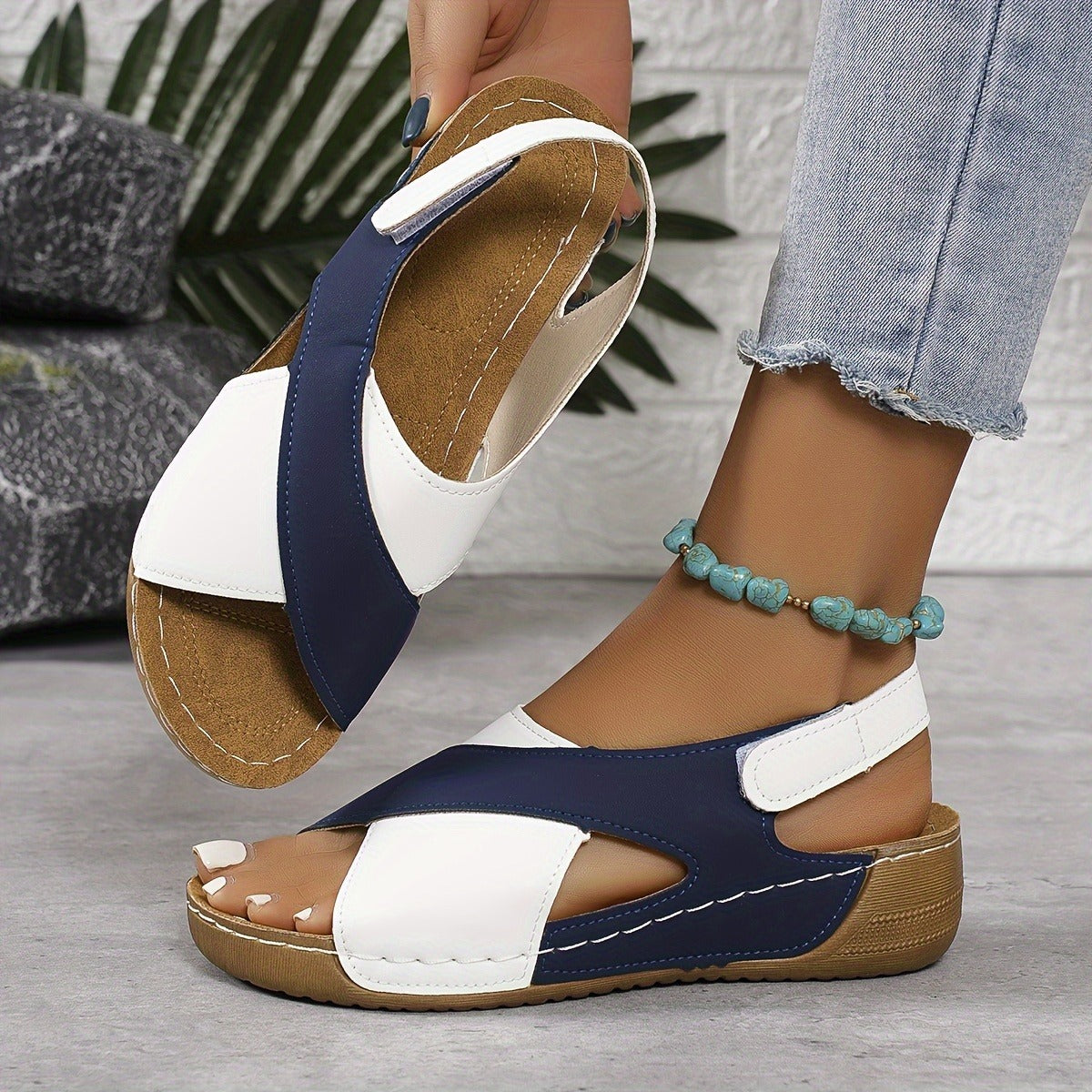 👡🔥【36-43】Γυναικεία πέδιλα Wedge Contrast✨ Άνετα σανδάλια με λουράκι στον αστράγαλο