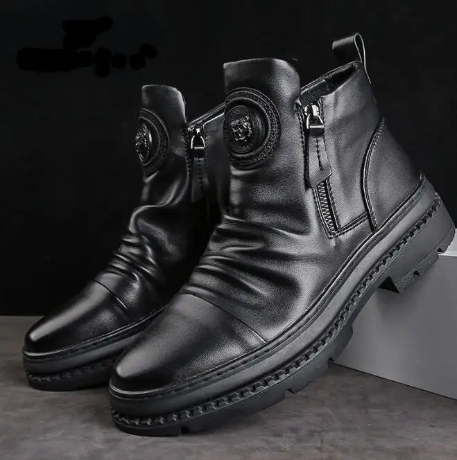 🔥[39-44] Νέες μοντέρνες ζεστές δερμάτινες μπότες με χοντρή σόλα για άνδρες