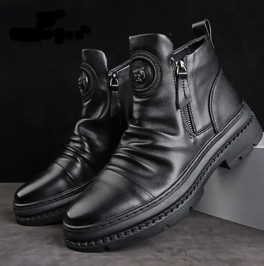 🔥[39-44] Νέες μοντέρνες ζεστές δερμάτινες μπότες με χοντρή σόλα για άνδρες