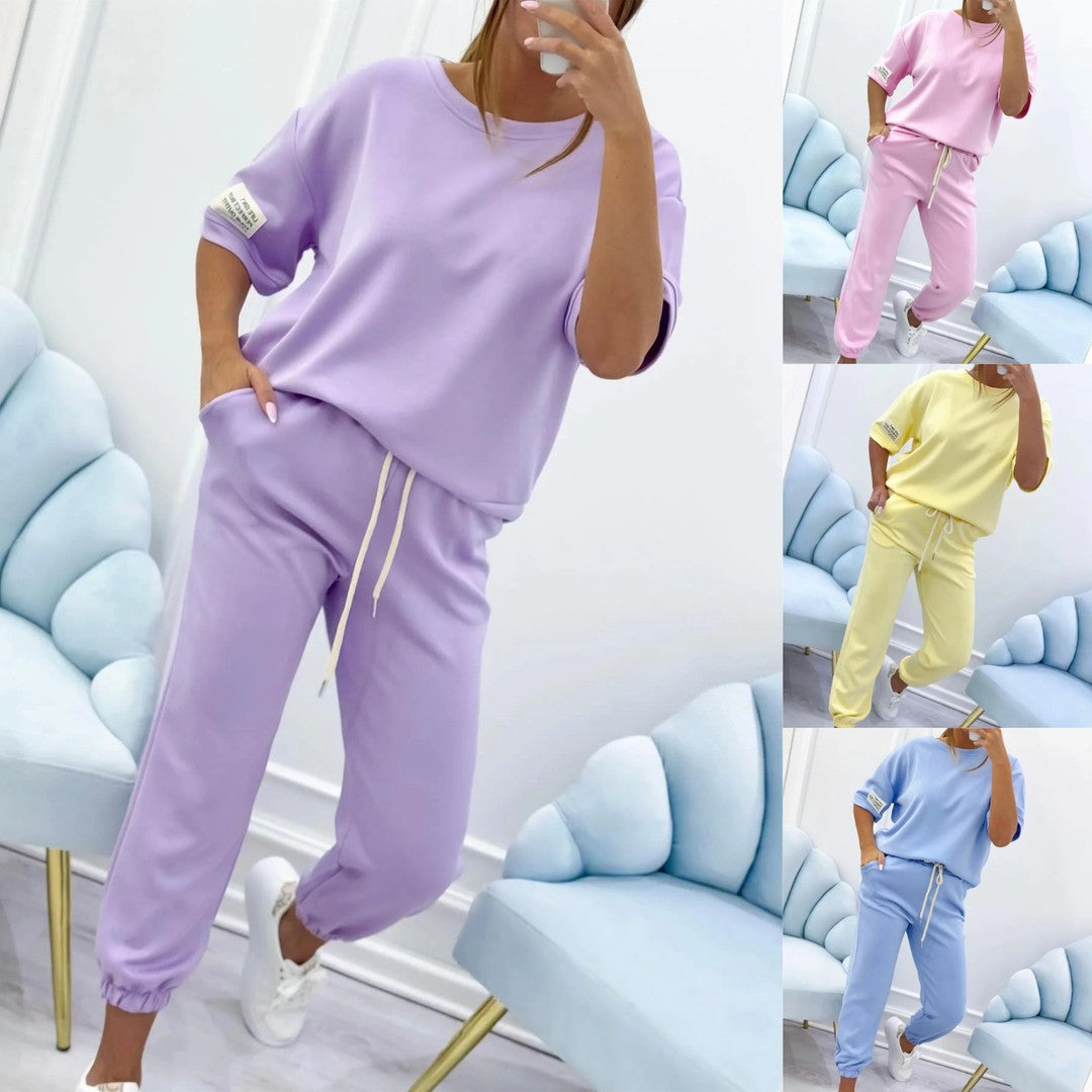 【S-5XL】Novedad 2026: Conjunto casual de dos piezas de color liso para mujer (blusa + pantalón)
