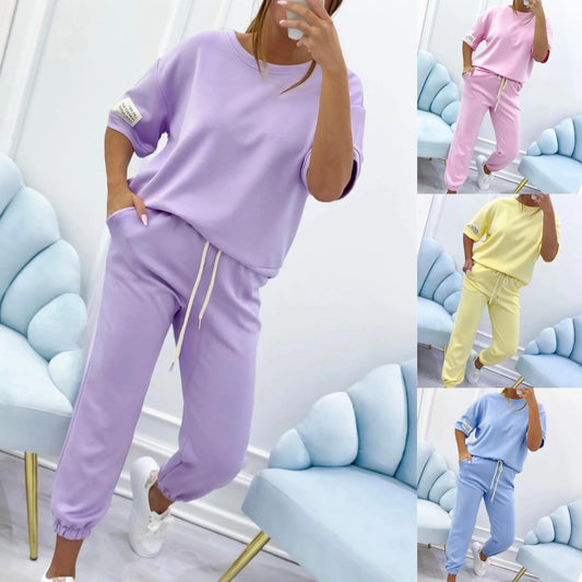 【S-5XL】Novedad 2026: Conjunto casual de dos piezas de color liso para mujer (blusa + pantalón)