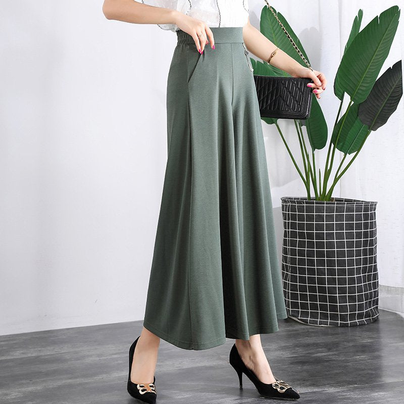 👖🌿【M-5XL】2025 Nowe damskie letnie szerokie nogawki Ice Silk Cropped Pants