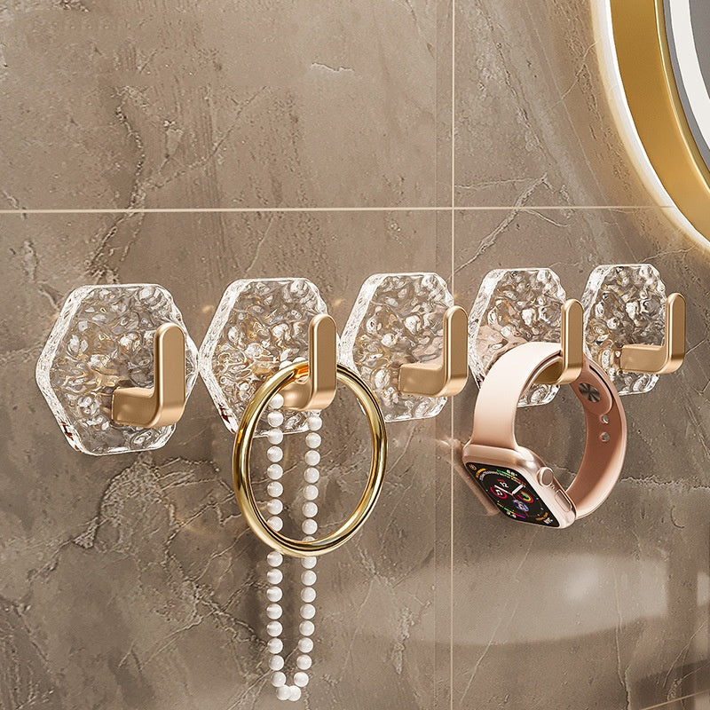 💥🏆【10 szt】Haczyki Hexagonalne Bez Wiercenia. 💎 Elegancki Design z Teksturą Iceberg – Łatwe Przyklejanie, Silne Wsparcie, Bez Śladów 🛁