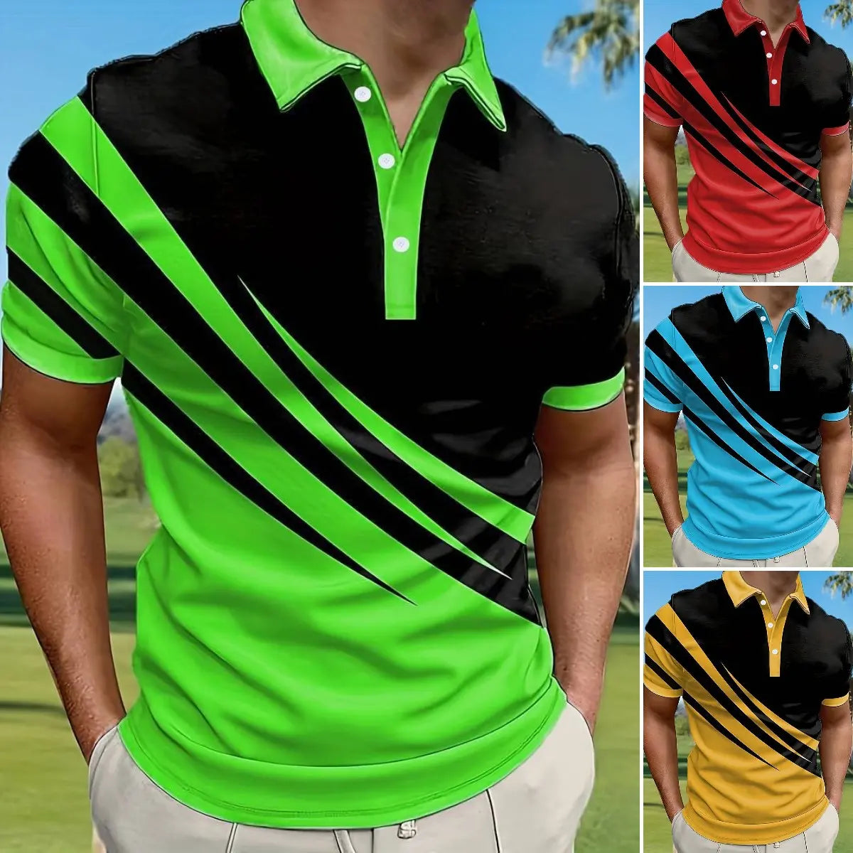 🔥👔【S-6XL】Nowa letnia męska koszulka POLO w paski z nadrukiem 3D