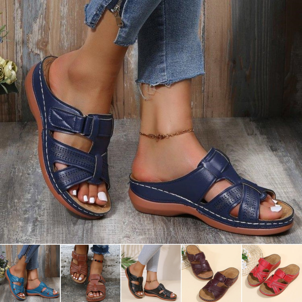 👡【Velikosti 35-43】Ženski sandali z debelo peto in poševno peto