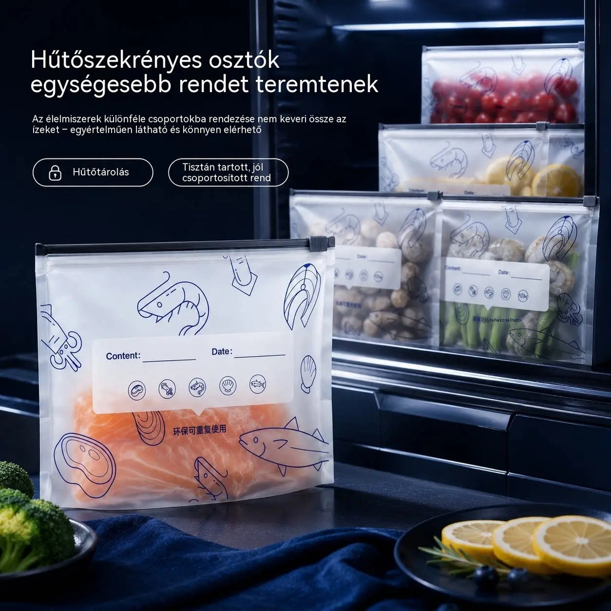 🥩【30 darabos】Élelmiszeripari minőségű alumíniumfóliával lezárt zacskó cipzárral a frissesség megőrzéséhez, háztartási hűtőszekrényben való használatra