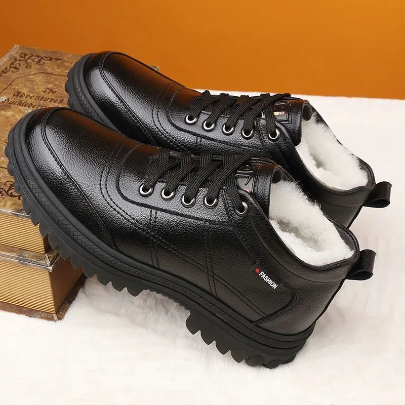 👞【39-44】 Debeli, puhasti in topli moški usnjeni čevlji z debelim podplatom za zimo