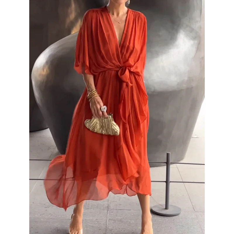 🍄👗Nowy styl na wiosnę i lato 2025. [S-5XL]👗 Sukienka z rękawami typu nietoperz, wykonana z miękkiego szyfonu