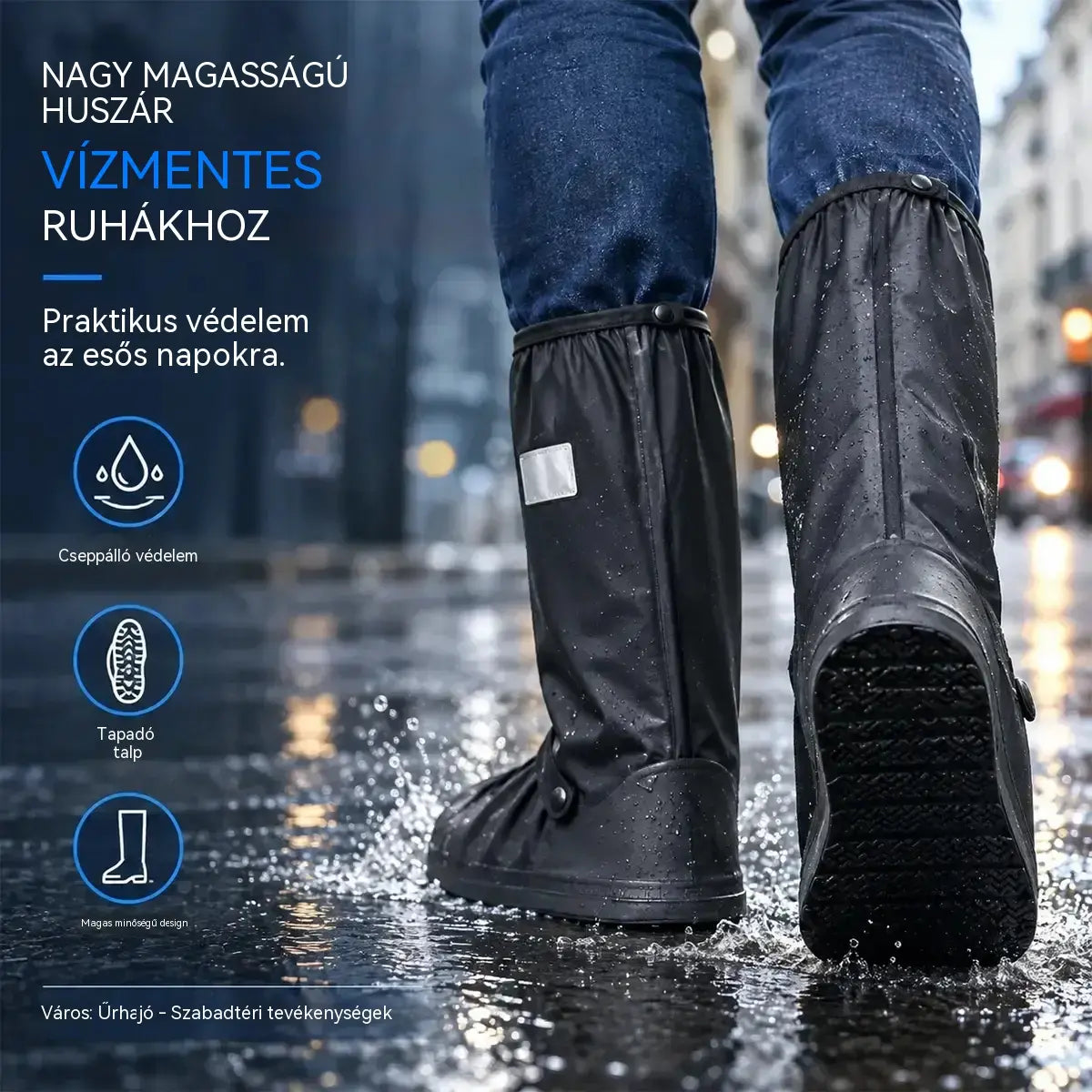 ☔ Tökéletes esővédelem! Magas szárú, vízálló cipővédők (40 cm magasak)! Vastagított, csúszásgátló talp · Tartós PVC anyag!