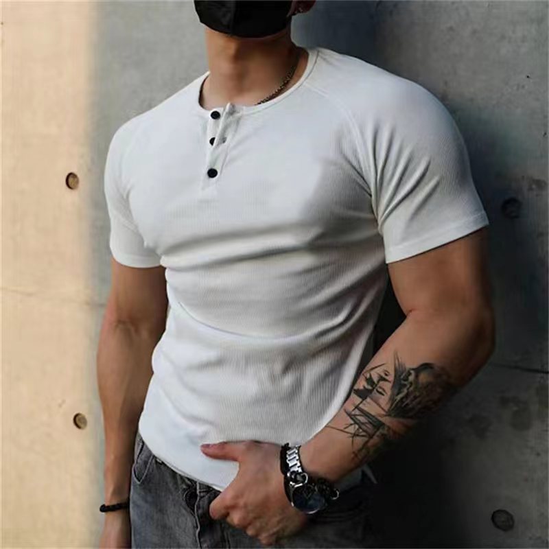 【80-100KG】Νέα Άφιξη 2026, Κομψό Ανδρικό T-shirt Henley με Κουμπί γιακά, Ελαστικό, Αεριζόμενο, Στενή Γραμμή και Στρογγυλή Λαιμόκοψη