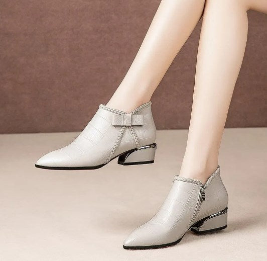 Φθινοπωρινές και χειμερινές μπότες 2023 Κοντές μπότες με φερμουάρ στο πλάι με φιόγκο