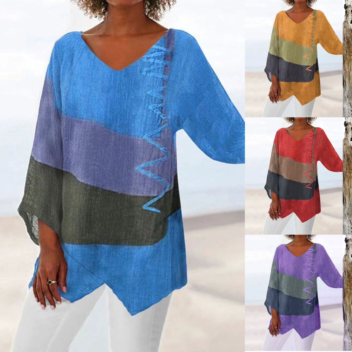 🔥Hit Sprzedaży 【Rabat 50%】😍【S~5XL】Damski elegancki sweter codzienny z dekoltem w seryjkę V, długim rękawem, artystycznym wzorem i nadrukiem