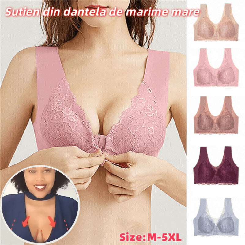 💥【5 sztuki】👙 Biustonosz push-up z koronkowym zapięciem z przodu - bezszwowy, piękny tył, wygodny