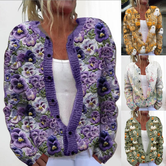 💥Modny i ciepły damski kardigan dzianinowy z nadrukiem na jesień i zimę