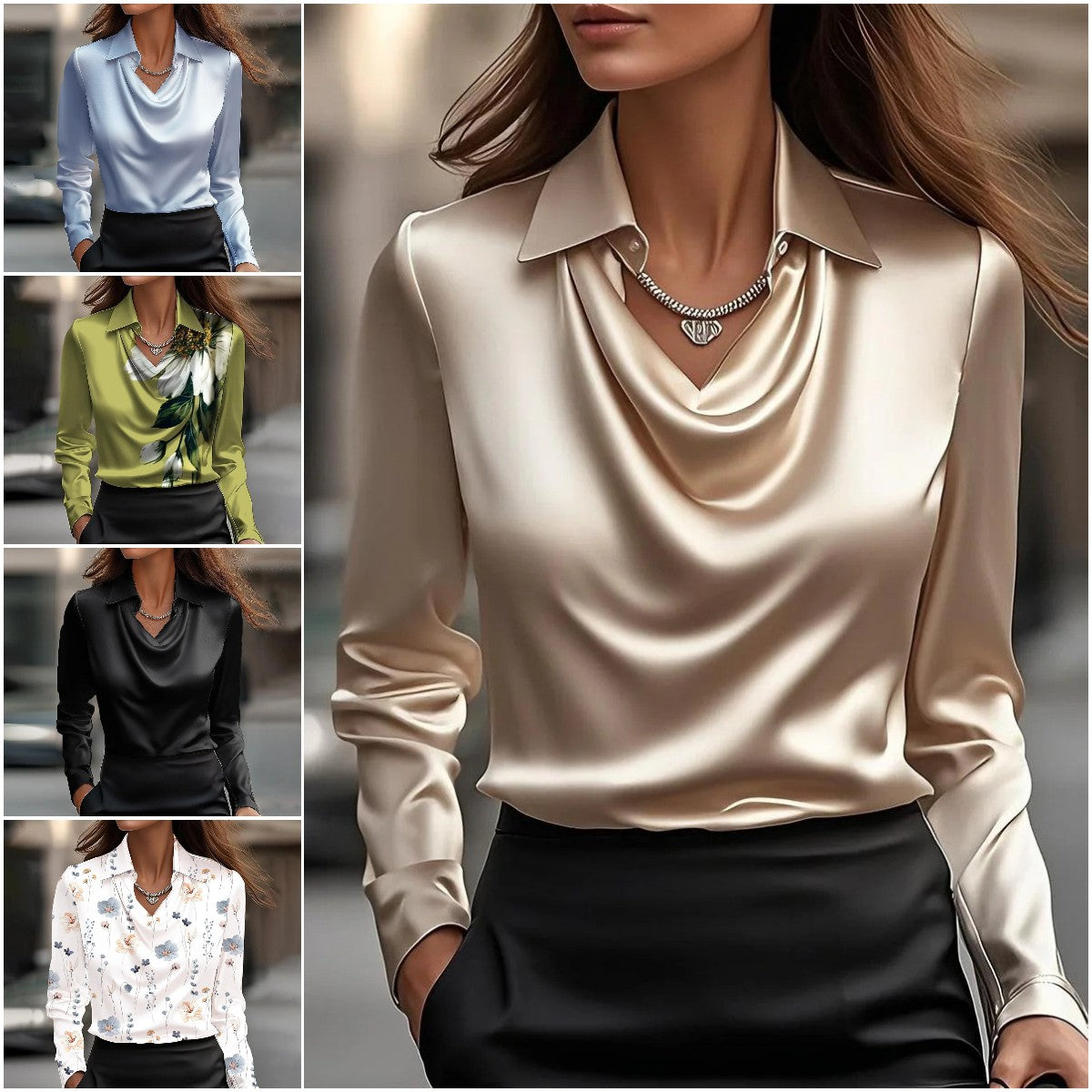 🔥🍁【Jesienna nowość】【S-3XL】🌷Nowa prosta i elegancka bluzka damska z satyny