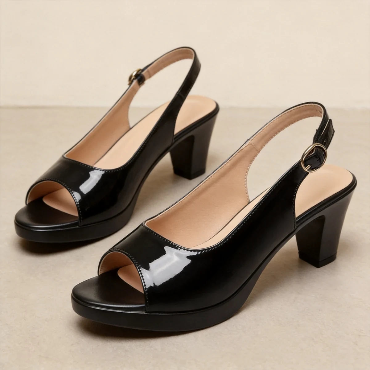 【35-40】Elegantni sandali z visoko peto in odprtim prstom, nov poletni stil, dizajn z debelo peto, udobni za nošenje, zaobljeni prsti za preprečevanje pritiska.
