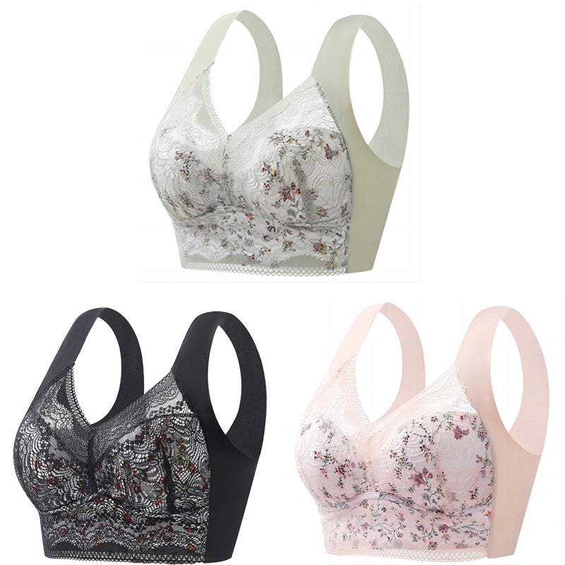 🔥【3 sztuk】💕🎁Bezszwowy biustonosz z lodowego jedwabiu w dużym rozmiarze, oddychający i regulowany [40 kg-100 kg]