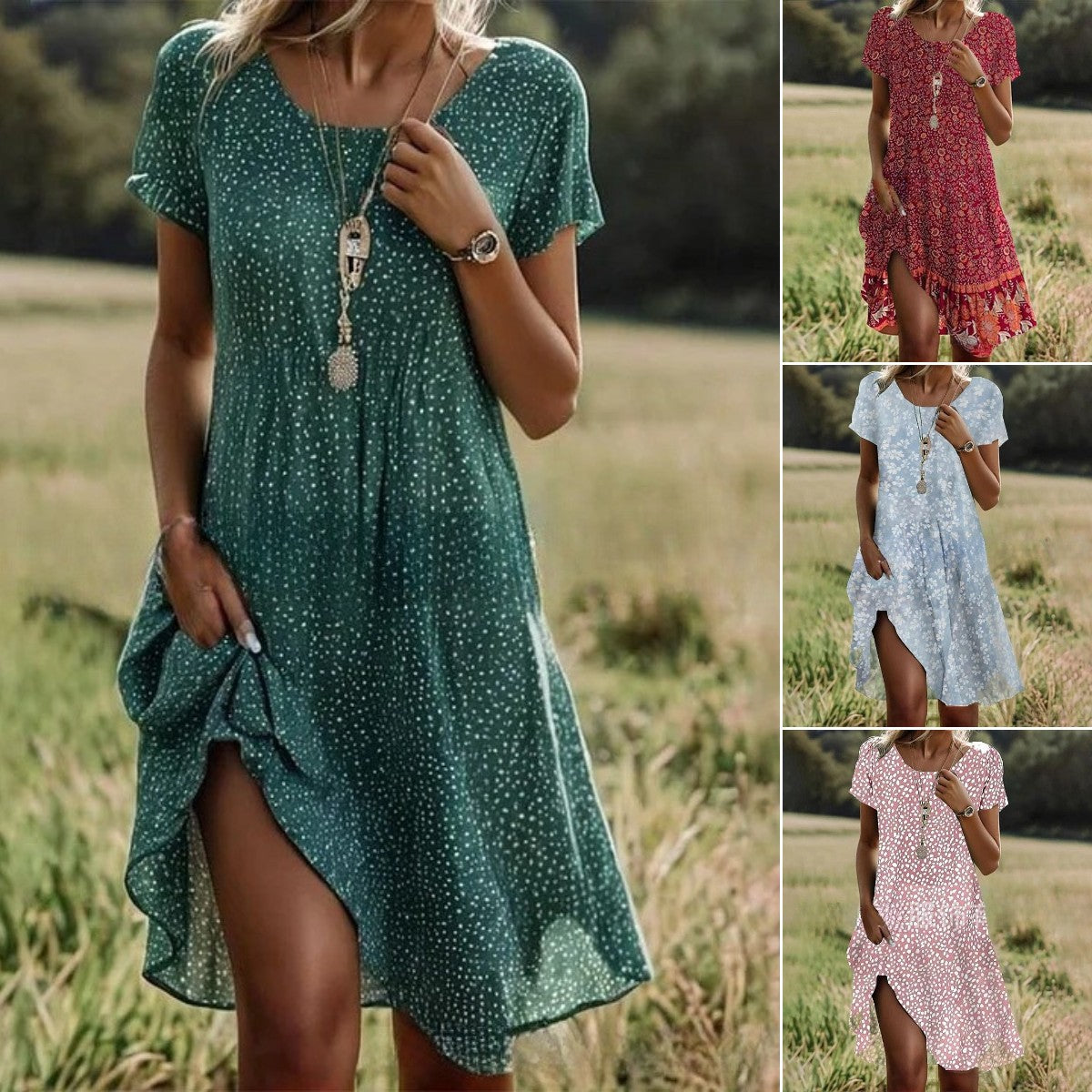 【S-3XL】👗Νέο φόρεμα με λουλούδια για το 2026, με στρογγυλό λαιμό