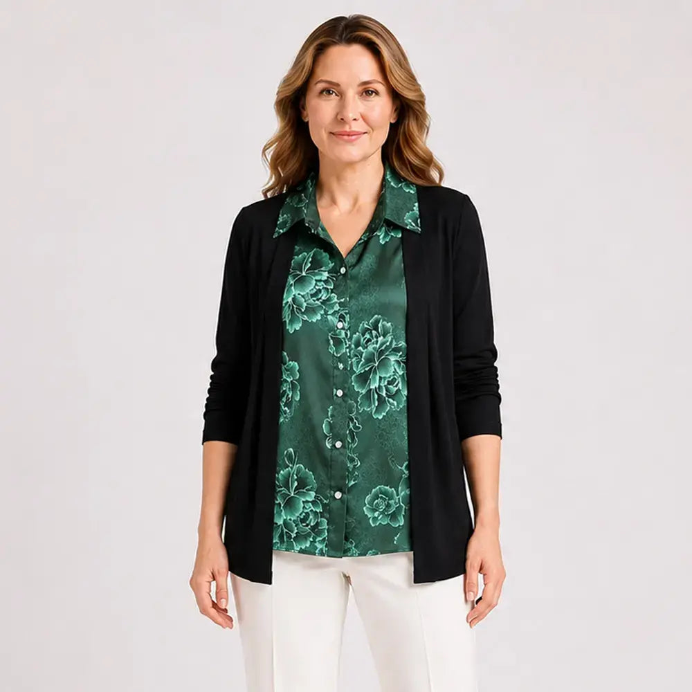 👚Ženski dvodelni komplet srajc z vzorcem patchwork - večplastni top z dolgimi rokavi - za oblikovanje trebuha, ležerni jesenski top