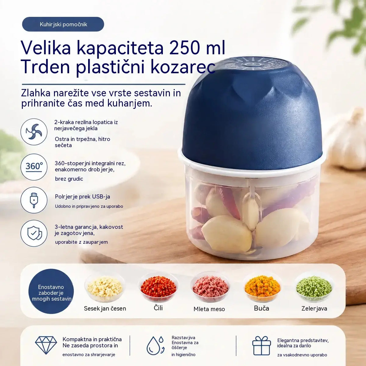 Brezžični električni mini mlinček za meso
