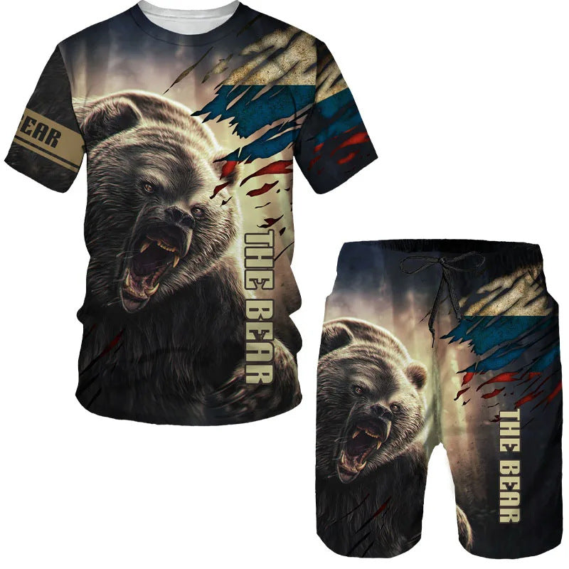 【XXS-6XL】Camiseta deportiva de manga corta para hombre, estilo casual y moderno, con estampado de oso en 3D.