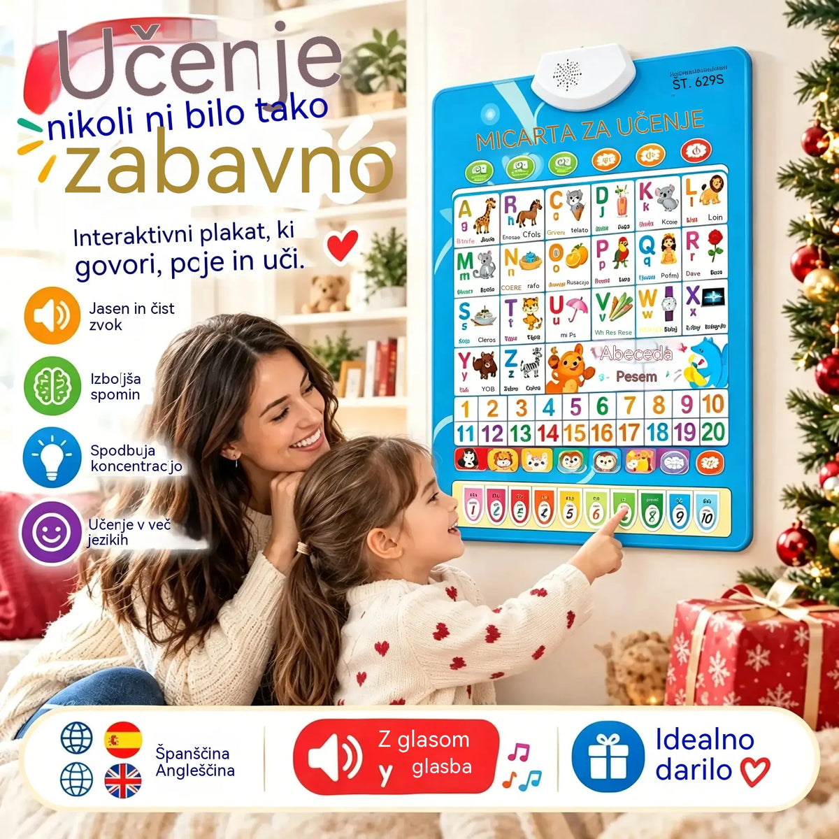 Polovična cena! 🔊 Dvojezična stenska tabela za učenje izgovorjave | Stenska tabela za učenje abecede (26/27 črk) | Čudovit otroški darilni komplet 🎁