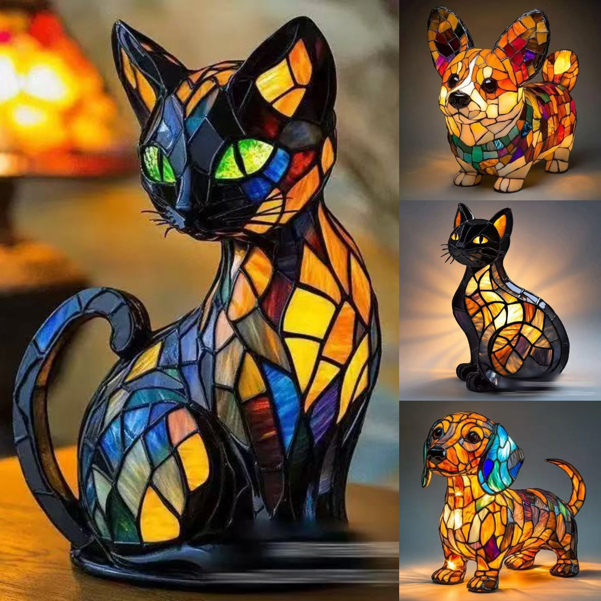 ✨🐱Lampa stołowa w kształcie zwierzęcia, lampka nocna w stylu retro, kreatywna lampka nocna LED wykonana z kolorowej żywicy.